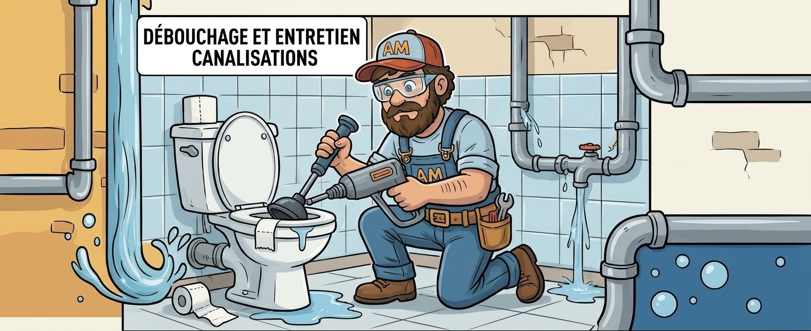 Illustration cartoon : débouchage