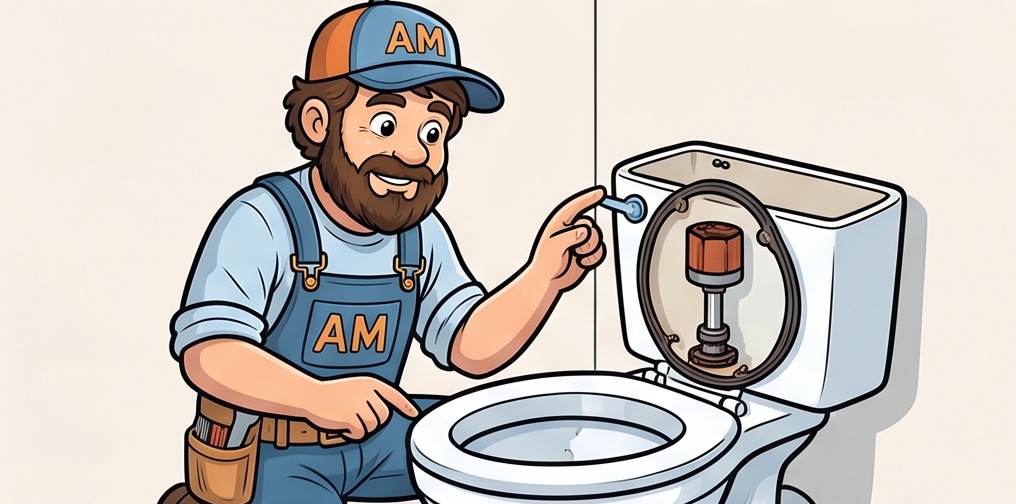 Mascotte AM Assistance : réparation de chasse d’eau